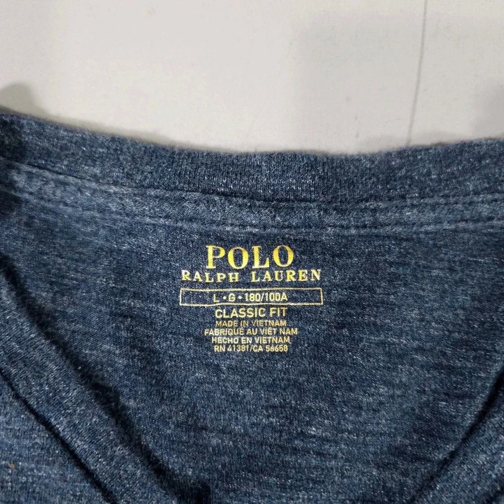 Polo Ralph Lauren T-Shirt Mens Large Blue Long Sleeve V-Neck Classic Fit Cotton
